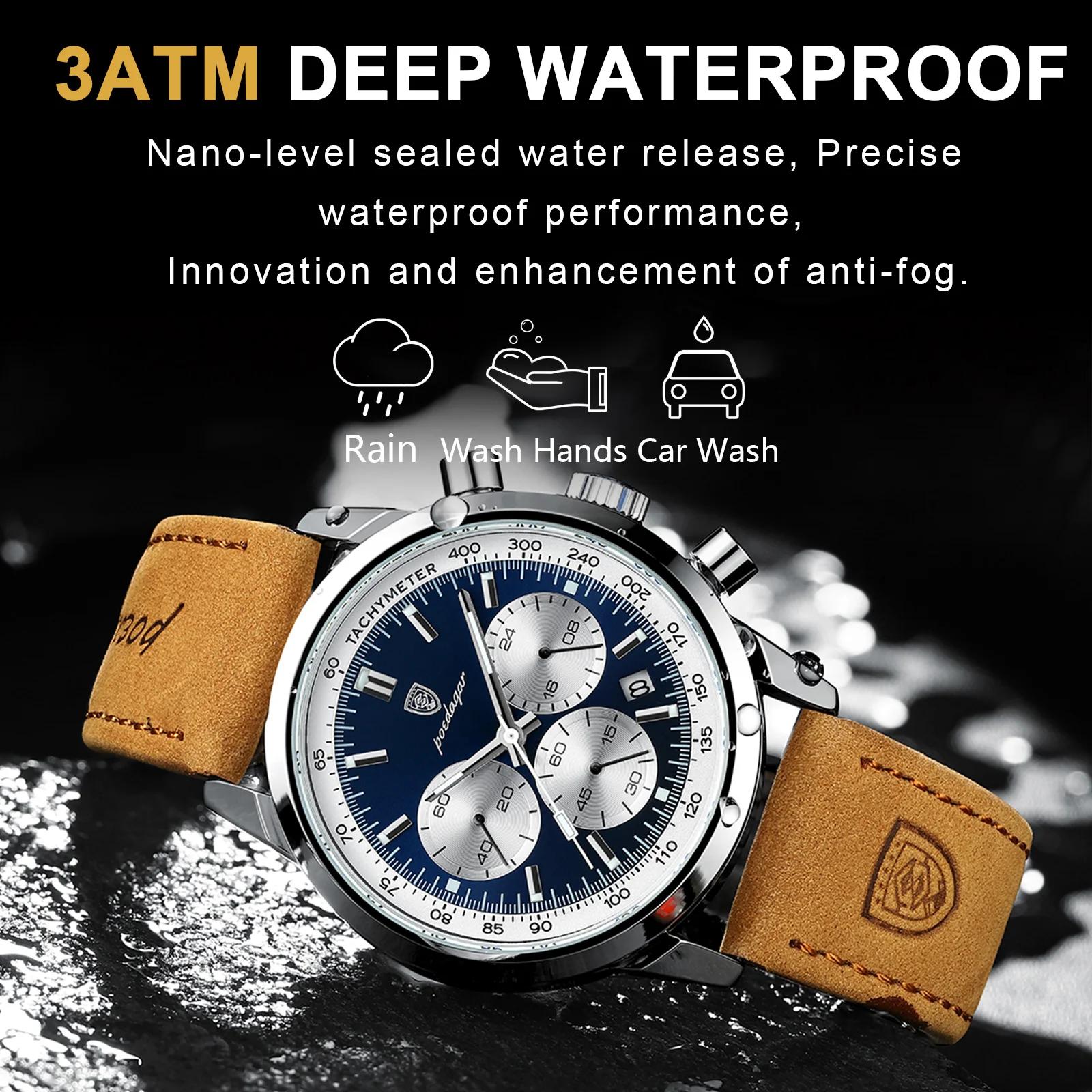 POEDAGAR avancé étanche calendrier veilleuse minuterie montre pour hommes affaires de luxe mode homm