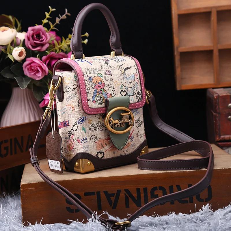 Sac à poignée supérieure Graffiti de grande capacité, sacs à bandoulière simples pour femmes, petit