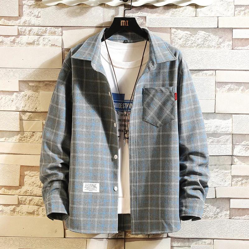 Chemise à carreaux à manches longues pour hommes, col rabattu, poche boutonnée, mode décontractée, é