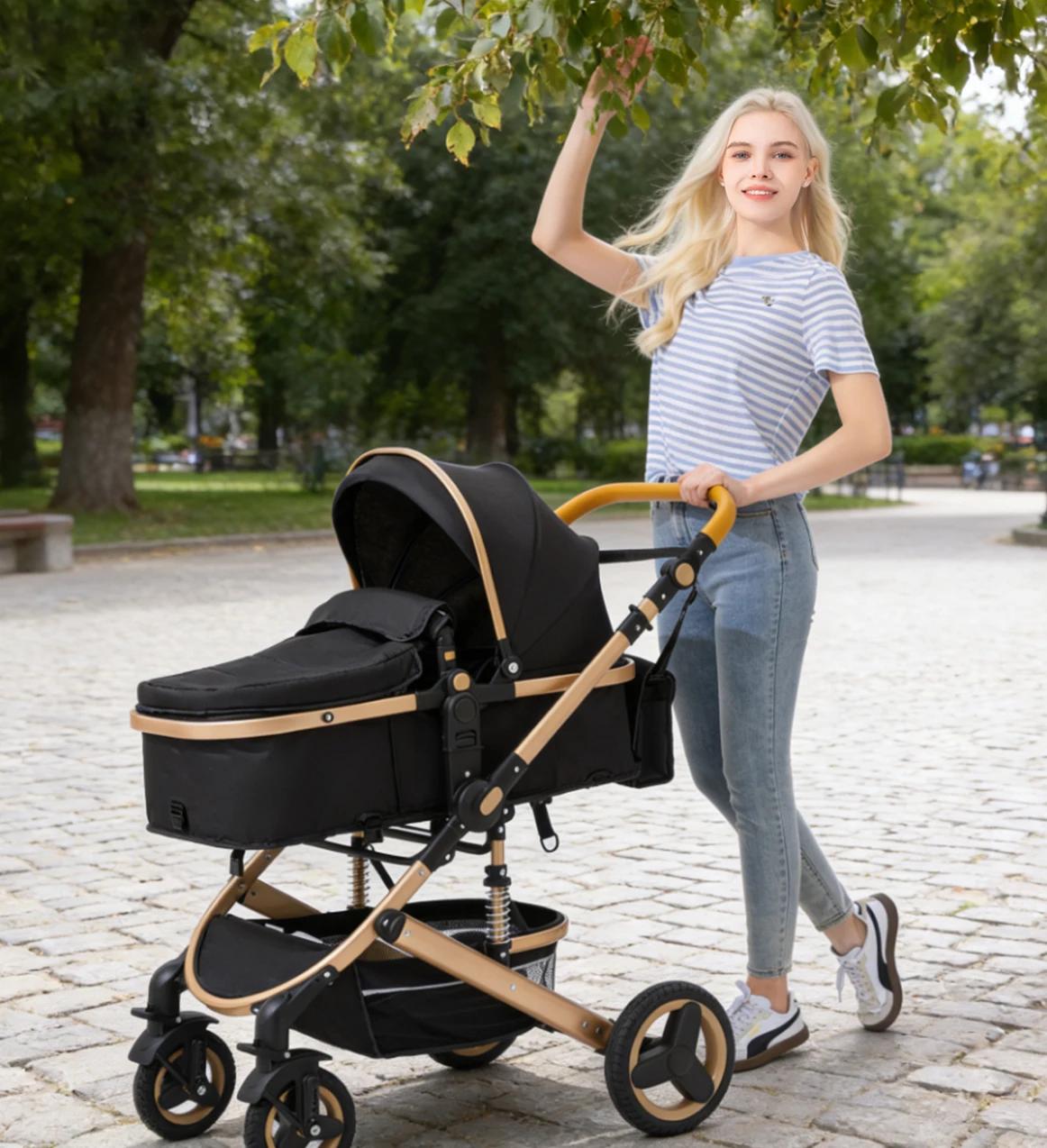 Poussette 3 en 1 avec siège auto et panier de couchage, poussette multifonction pour bébé, poussette