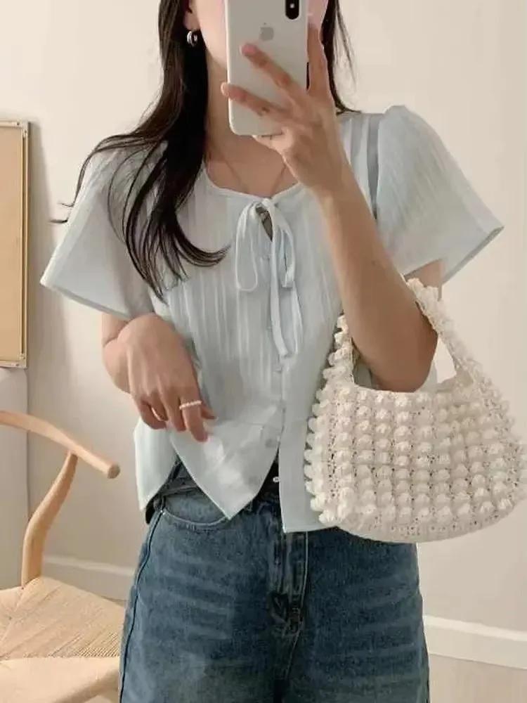 Coréen Sle doux Simple minceur ort Sve rond Ne irt haut pour femme Faionable trajet coupe ample humi