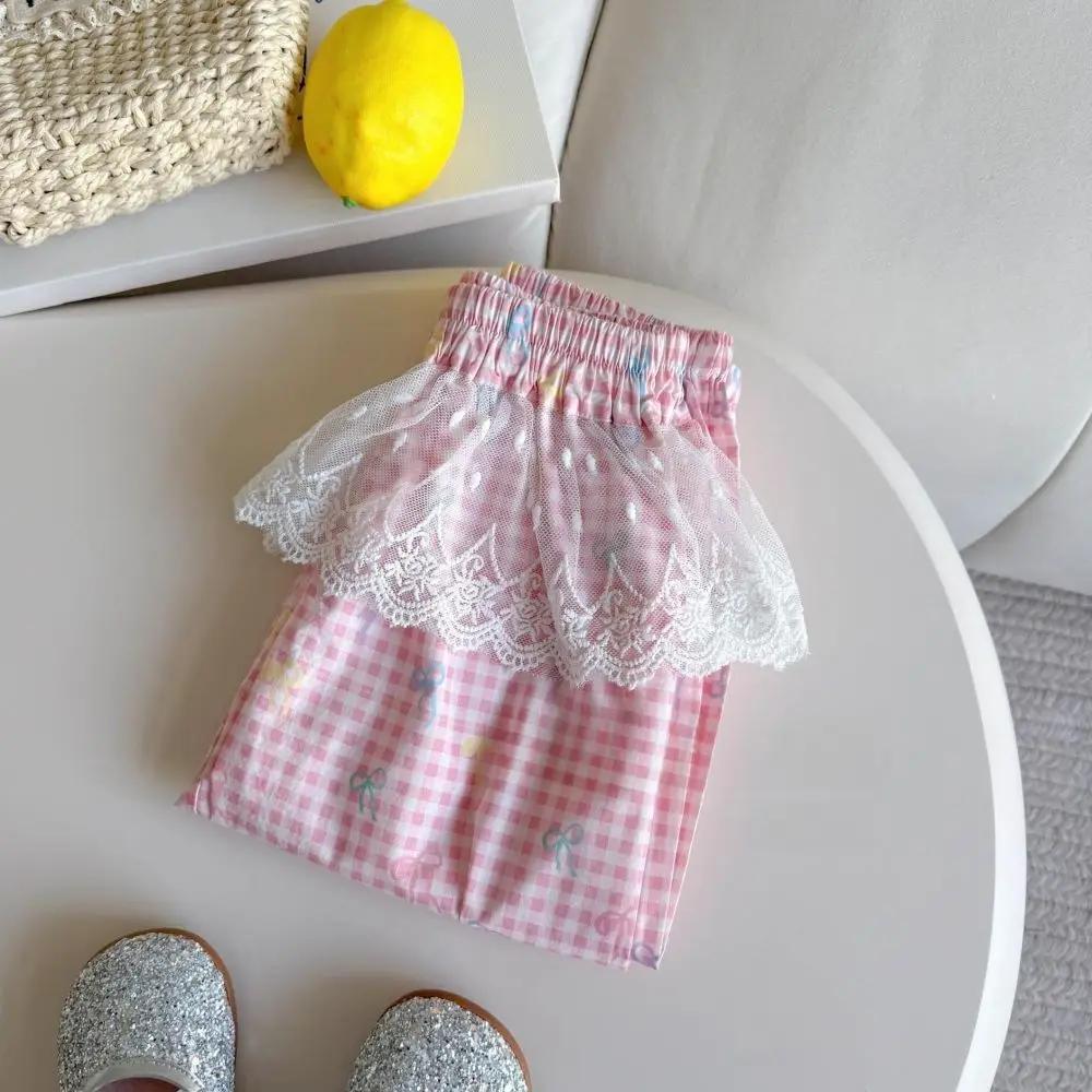 Nouvel ensemble décontracté d'été pour filles de 2 à 7 ans : pantalon lanterne à carreaux et rayures