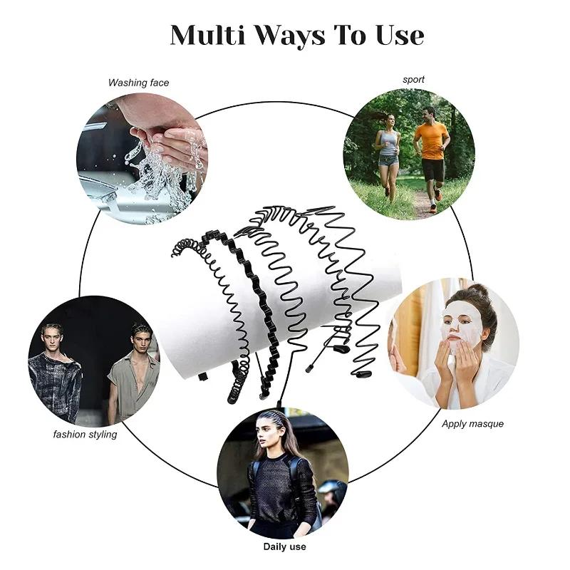6/1 pièces mode métal bandeau pour hommes femmes unisexe noir ondulé cheveux tête cerceau sport band