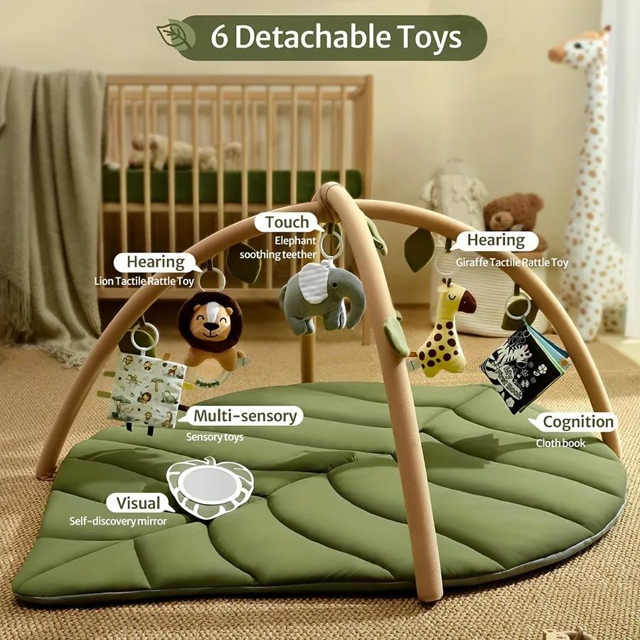 Tapis d'éveil pour bébé avec arche d'activités, coussin, livre en tissu et jouets suspendus