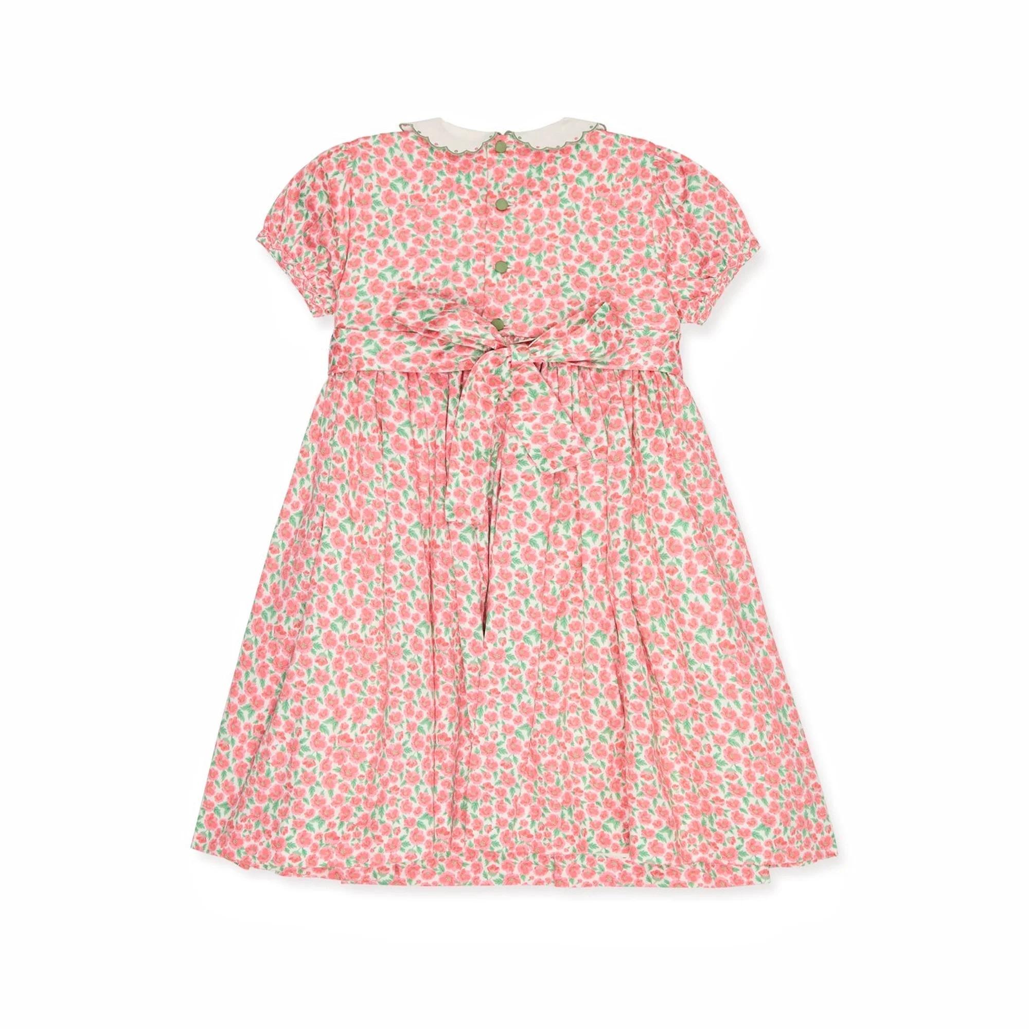 Robe d'été pour fille, style vintage, rouge, à fleurs, brodée, smockée, manches courtes, vêtements d