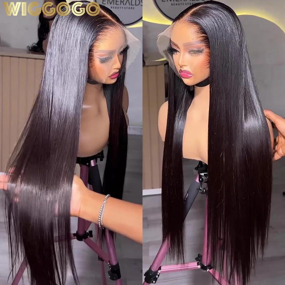 Wiggogo 250 densité Hd dentelle frontale perruque os droit perruques de cheveux humains 30 pouces Hd