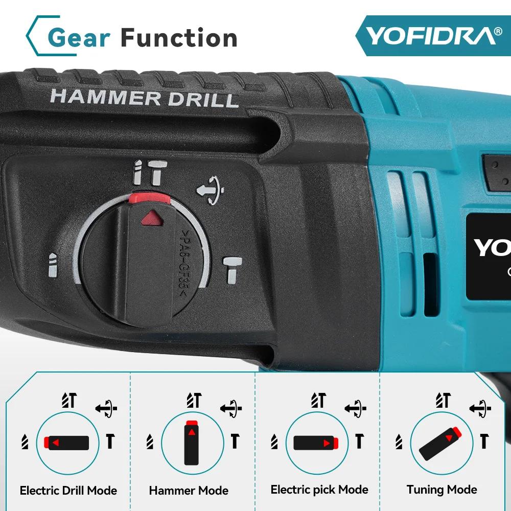 YOFIDRA 26mm marteau rotatif électrique sans brosse sans fil multifonctionnel marteau à percussion p