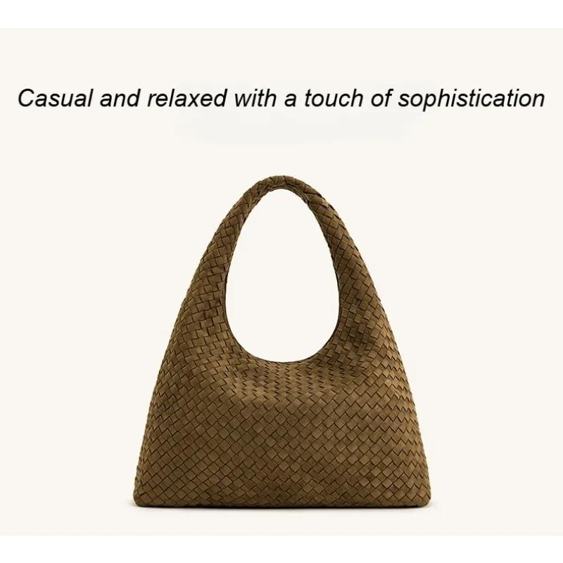 Sac à main femme grand format en similicuir tressé rétro Laura 2026 JWPEI, sac bandoulière croissant