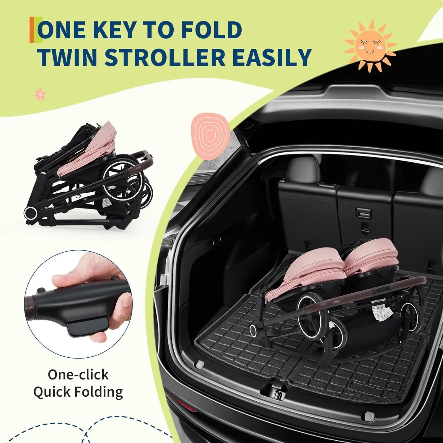 Poussette double côte à côte pour jumeaux, poussette de voyage légère et compacte pliable avec siège
