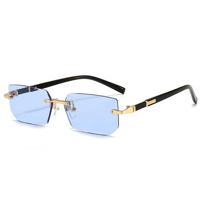 Lunettes de soleil rectangulaires sans monture pour hommes et femmes, nuances populaires, petites lu