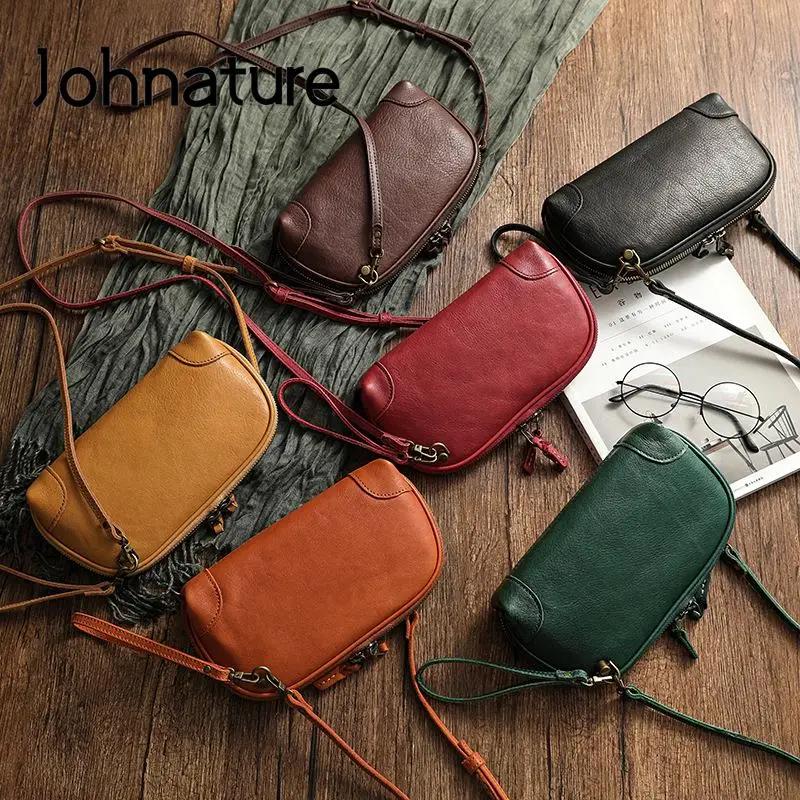 Johnature – sac Simple en cuir véritable pour femmes, petit sac de loisirs en peau de vache naturell