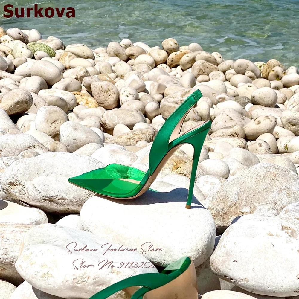 Surkova-Escarpins à talons hauts en PVC transparent, orange, vert, satin grillé, escarpins de mariag