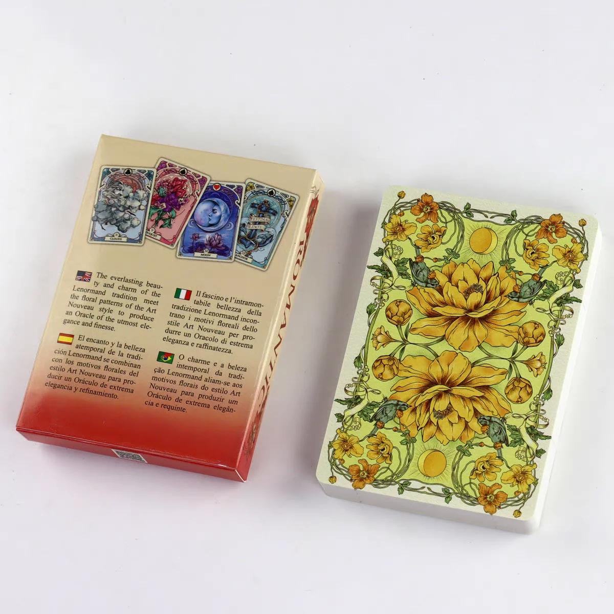 Cartes Oracle Lenormand romantiques, 10.2x7.2cm, Vision anglaise, Motifs floraux, 37 pièces, 4x2.8 p