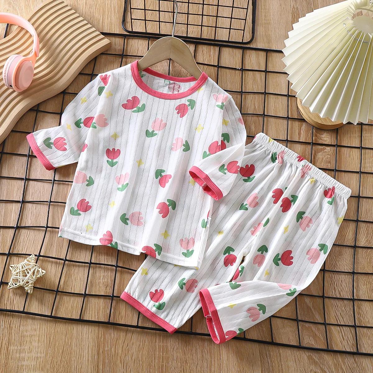 Ensemble pyjama en coton pour bébé, manches longues, vêtements de nuit pour bébé, dessin animé, vête
