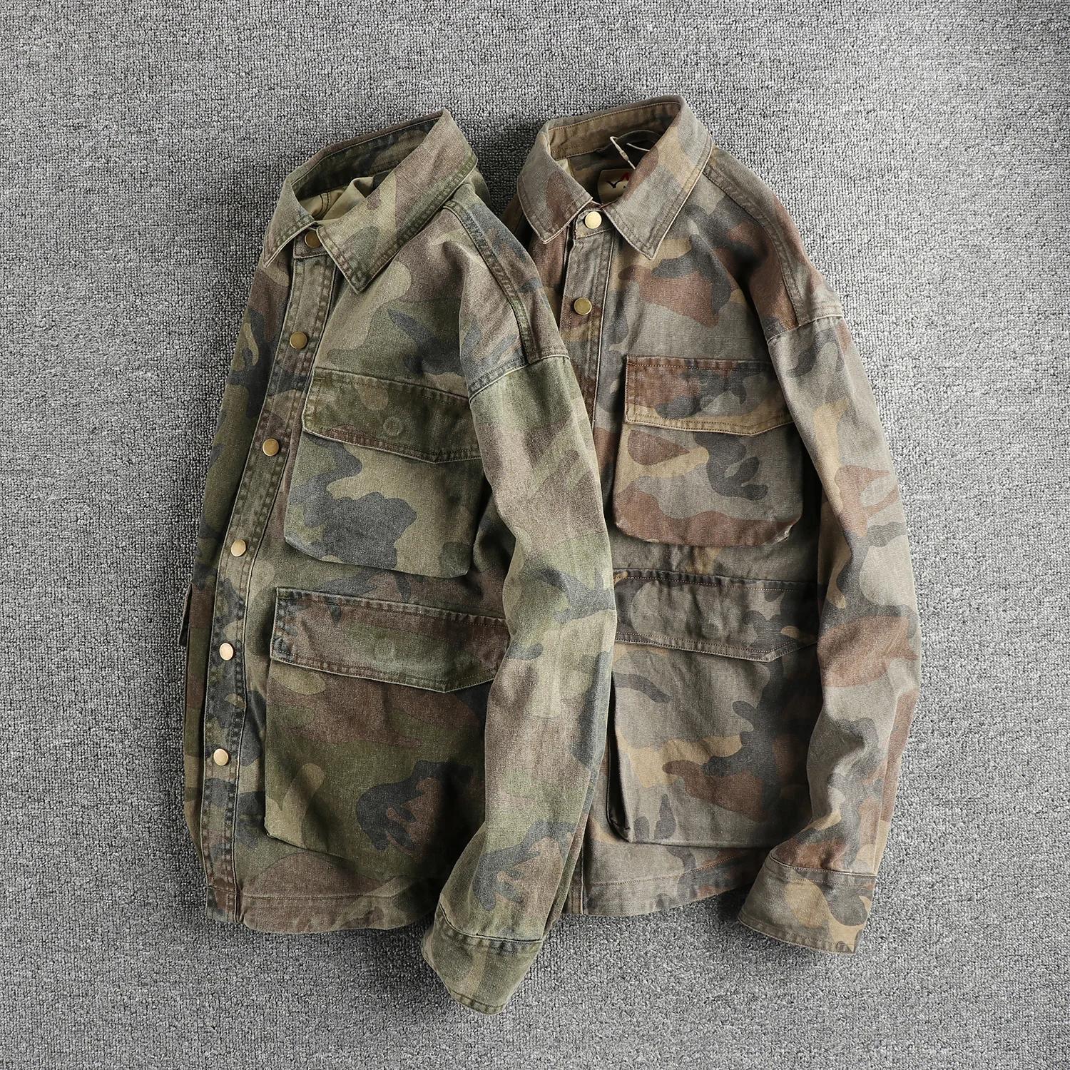 Chemise cargo tissée à la voile de perles de coton, conception de poche tridimensionnelle, éventail