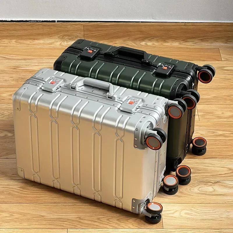 Valise de voyage tout en alliage d'aluminium-magnésium, bagage d'affaires à roulettes sur roulettes,