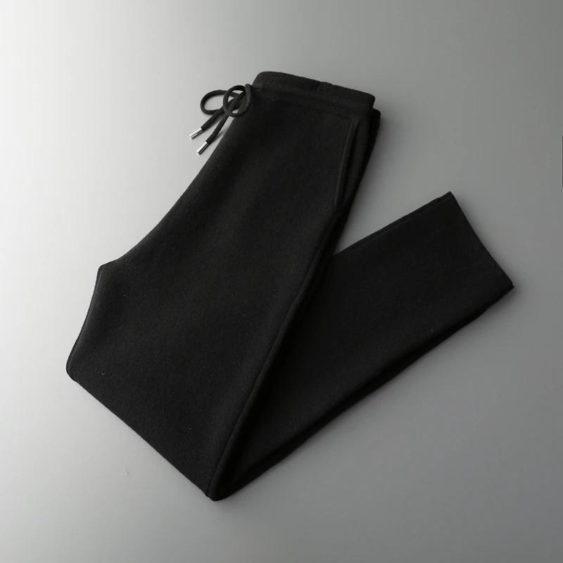 Pantalon épais taille haute pour hommes, petit pied, 100% laine mérinos tricotée, décontracté, mode,