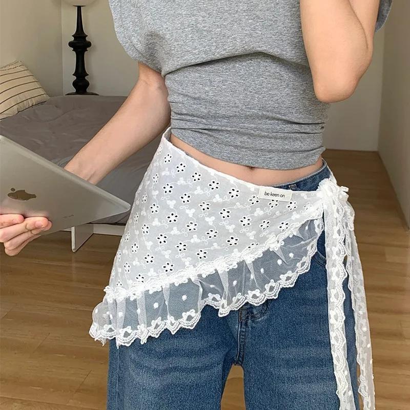 Ceinture brodée en dentelle de Style coréen, avec écharpe détachable, accessoire de superposition po