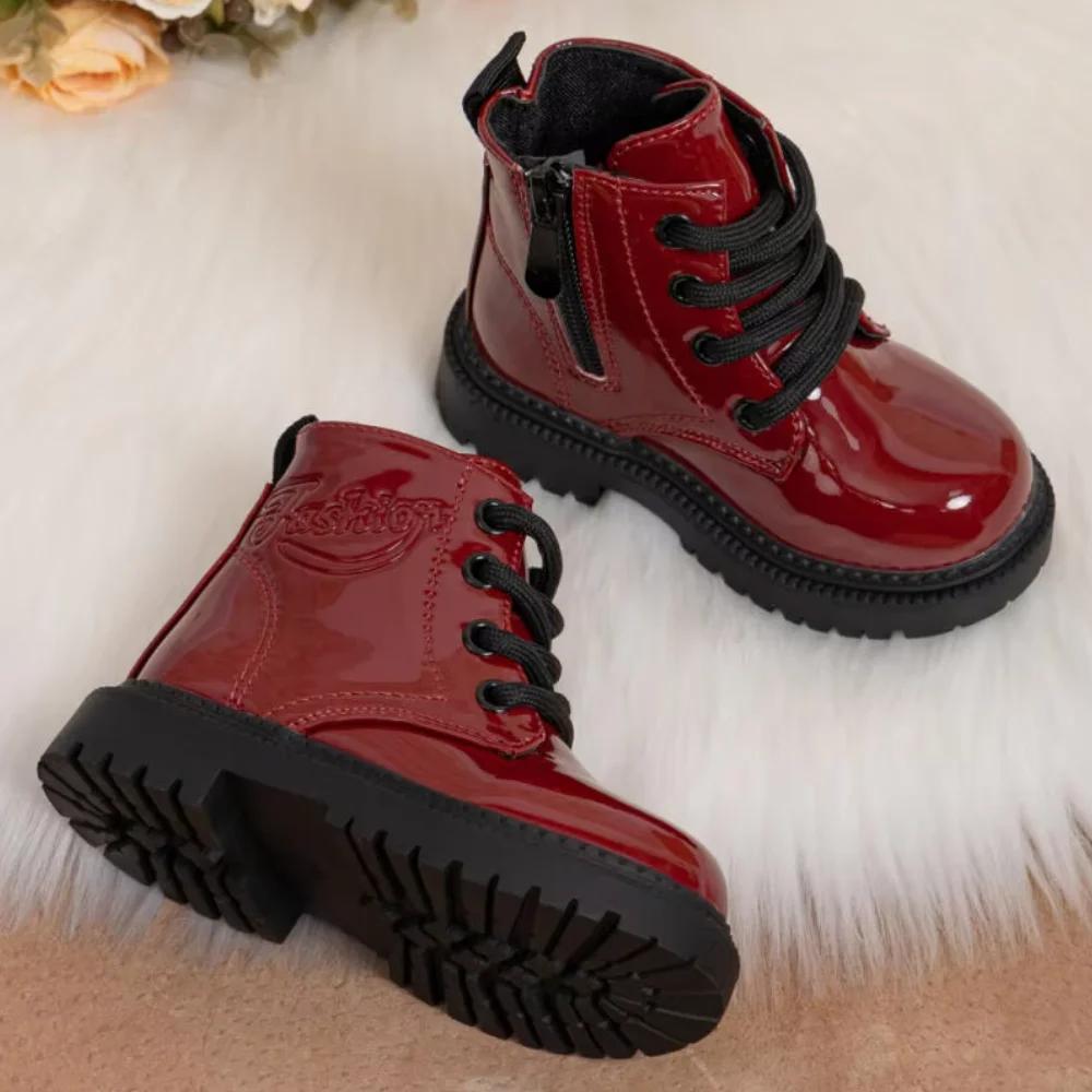 Chaussures d'automne et d'hiver pour enfants, bottes imperméables en cuir PU pour enfants, bottes ha