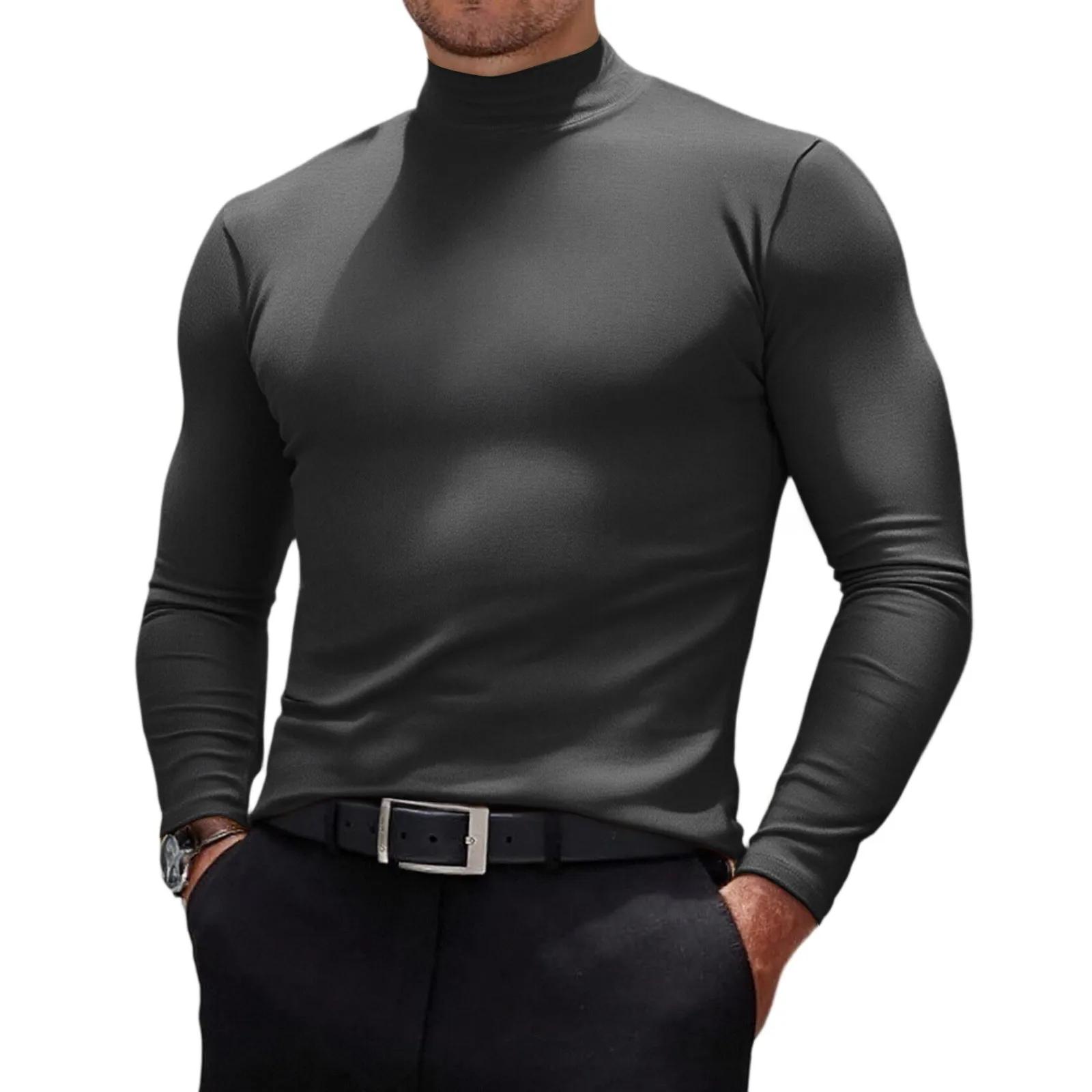  Hommes décontracté coupe ajustée Tops basiques léger col roulé pull chemise 2025 tendance respiran