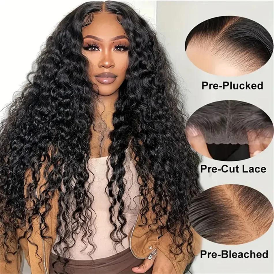 Perruques bouclées Deep Wave pré-plumées avec fermeture à lacet HD, cheveux humains sans colle, prêt