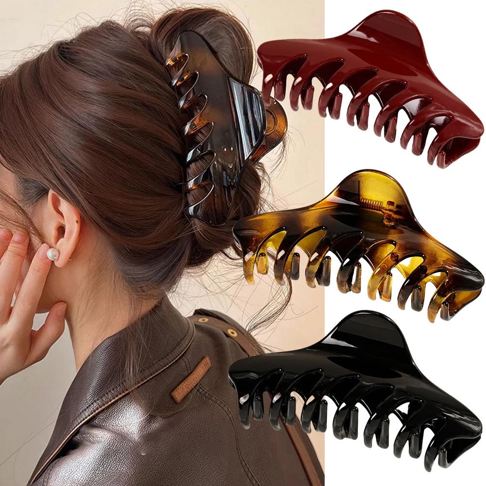 Pince à cheveux rétro coréenne en acétate, grand crabe, pince requin, épingle à cheveux Simple, queu