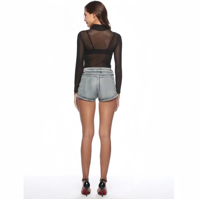 Body moulant noir à manches longues pour femmes, grande taille, une pièce transparente, dessus de ch