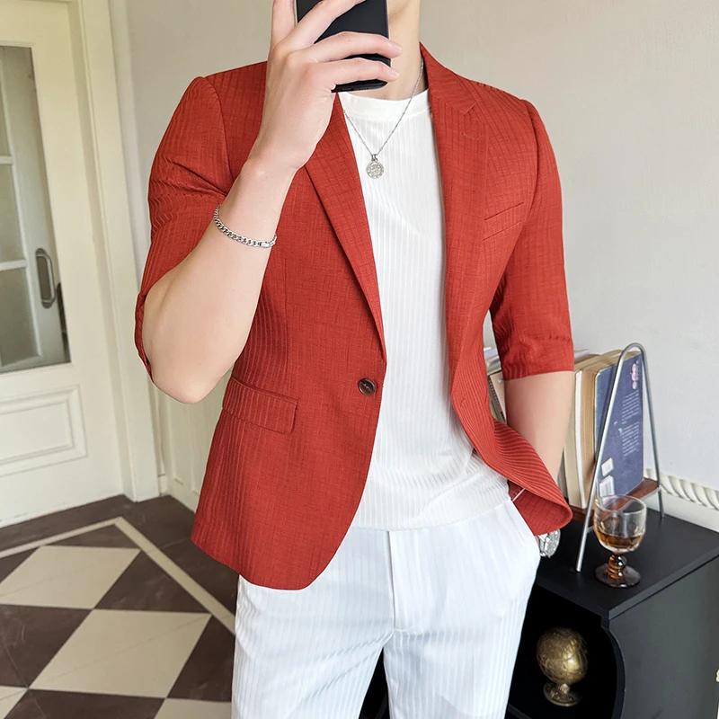 Costume d'été de haute qualité pour hommes, manches à sept points, élégant, beau, fin, frais, respir