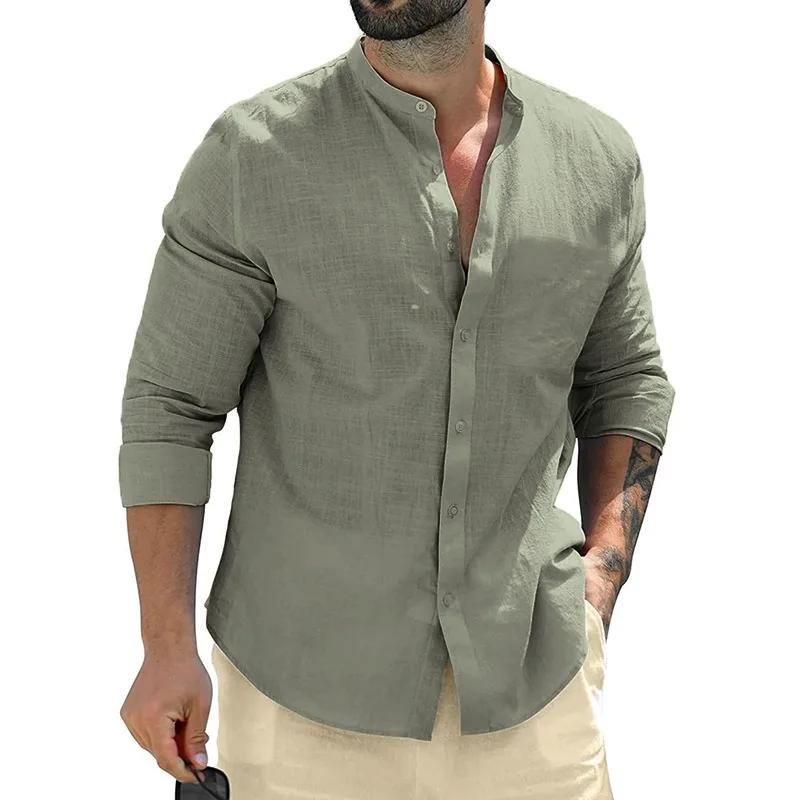Automne hommes chemises à manches longues coton affaires t-shirts hommes respirant couleur unie Stre