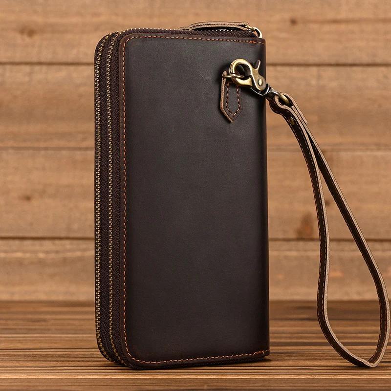 Portefeuille de styliste en cuir véritable pour homme d'affaires, avec Double fermeture éclair, en p