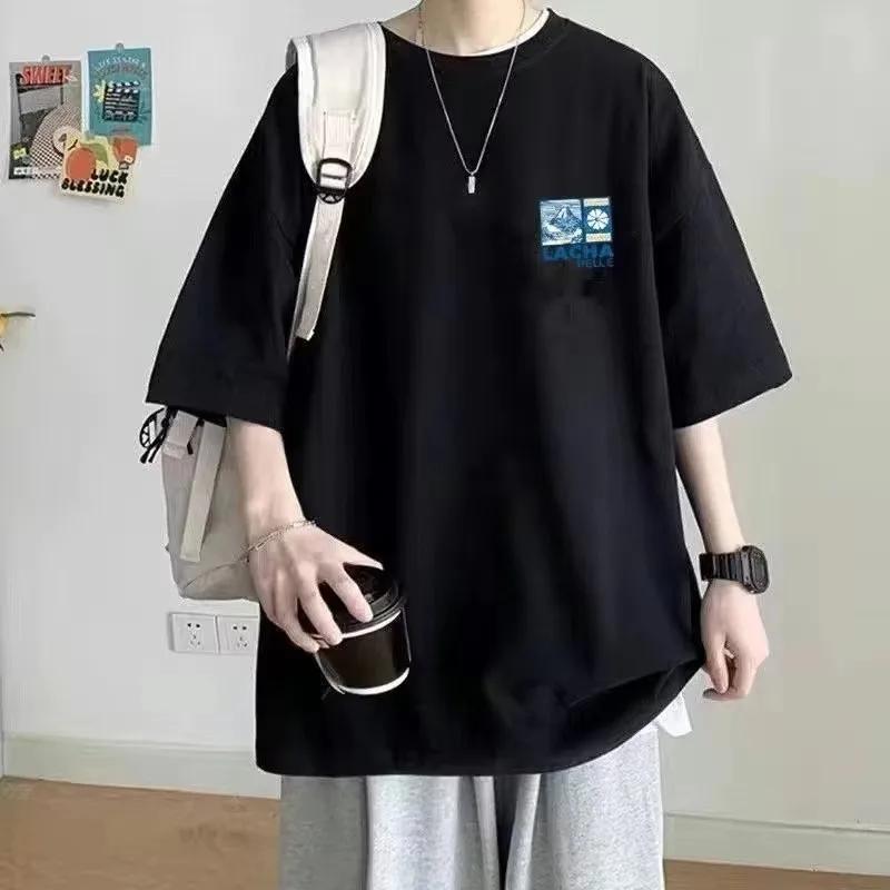 T-shirt doux imprimé Fuji pour homme, double tenue polyvalente, mode coréenne At Fitting, américain