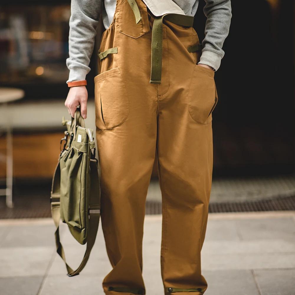 Maden-Pantalon à bretelles rétro américain pour homme, caraco une pièce, pantalon long, streetwear,