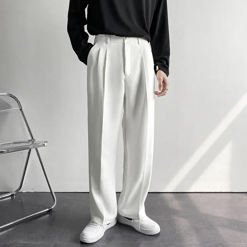 2025 nouveaux hommes pantalons droits mode coréenne costume ample pantalon décontracté drapé Baggy b