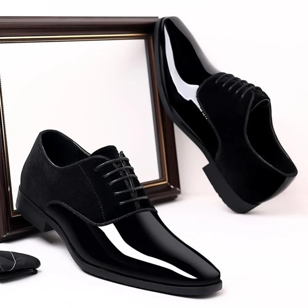 Chaussures Oxford à lacets pour hommes, chaussures provoqué formelles, haute brillance, basses, carr