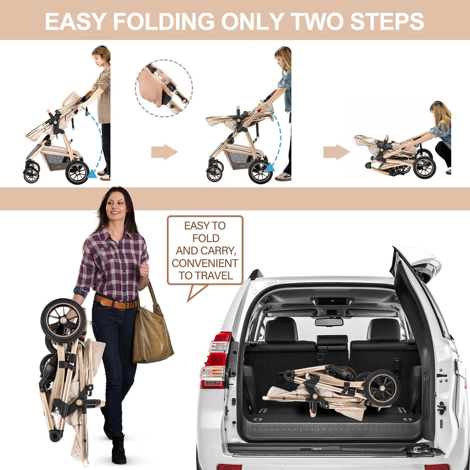 Poussette bébé 3 en 1 Portable voyage landau luxueux landau haut paysage cadre en aluminium poussett