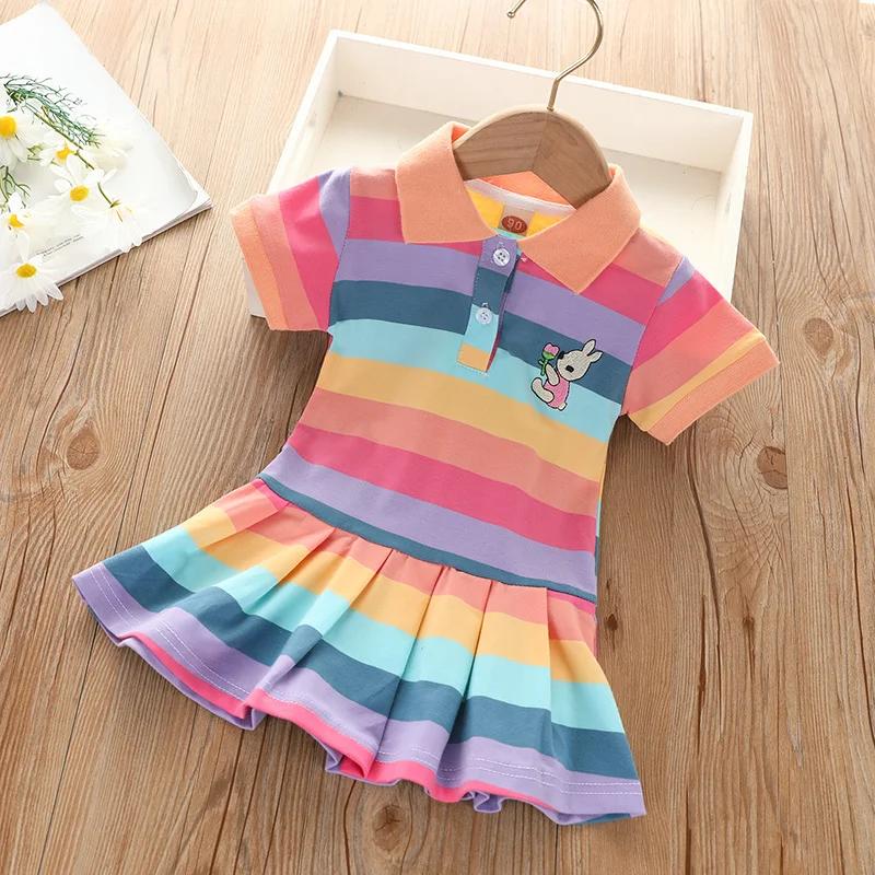 Robe d'été pour filles, jolie robe de princesse à manches courtes, lapin de dessin animé brodé, band