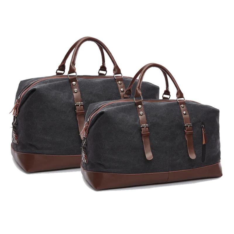 Sacs de voyage en toile et cuir pour hommes, bagages à main, sacs de sport, fourre-tout de voyage, g