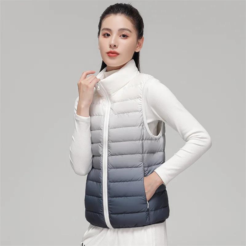 Gilet d'extérieur dégradé pour femmes, 90% duvet de canard blanc, Ultra léger, sans manches, chaud