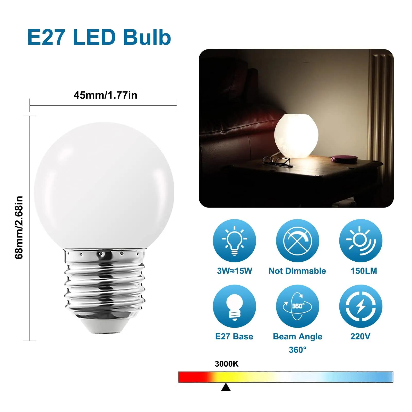 Ampoule Led Globe laiteux en plastique PC G45 SMD blanc E27 220V 12V 24V, guirlande lumineuse 2W 3W