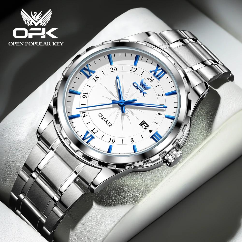 OPK-Montre à quartz avec ceinture en acier pour homme, calendrier touristique, marque, 6003