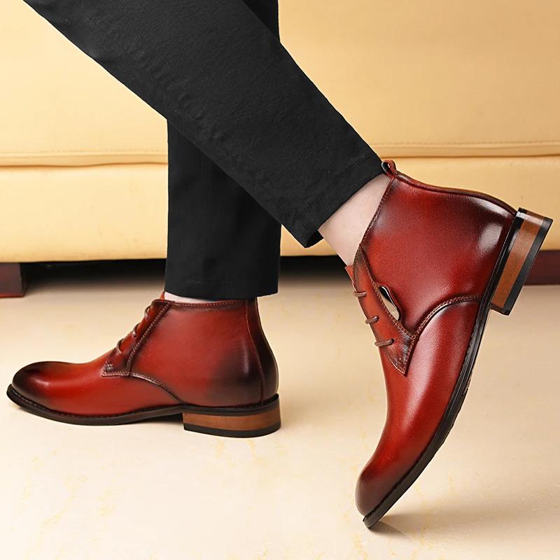 Hommes d'affaires Chelsea bottes hauteur augmenter semelle intérieure 6 cm formel en cuir de vache h
