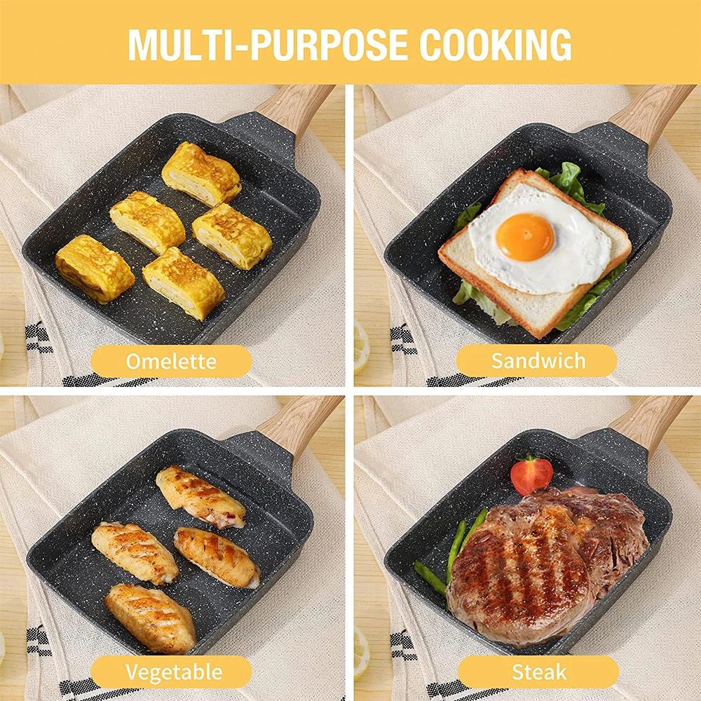 Poêle Tamagoyaki antiadhésive, poêle à œufs pour Omelette japonaise, poêle rectangulaire en rouleau