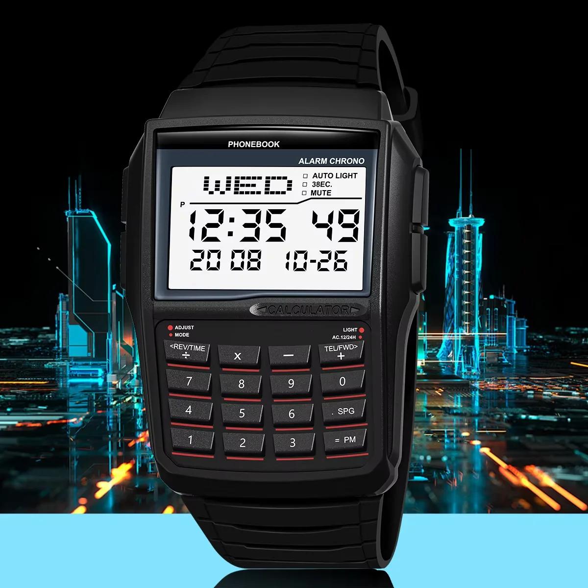 Montre Calculatrice Multifonctionnelle pour Hommes, Montre Électronique LED de Luxe à la Mode, Montr