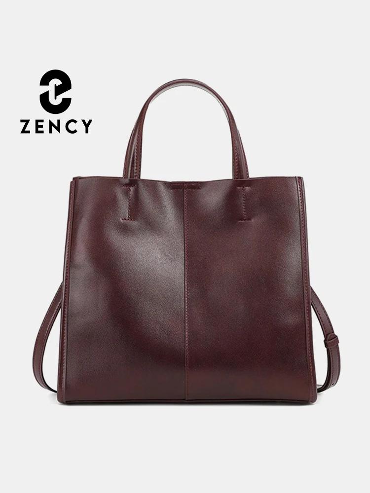 Zency – sac à bandoulière en cuir véritable pour femmes, sac à main de luxe décontracté de grande ca