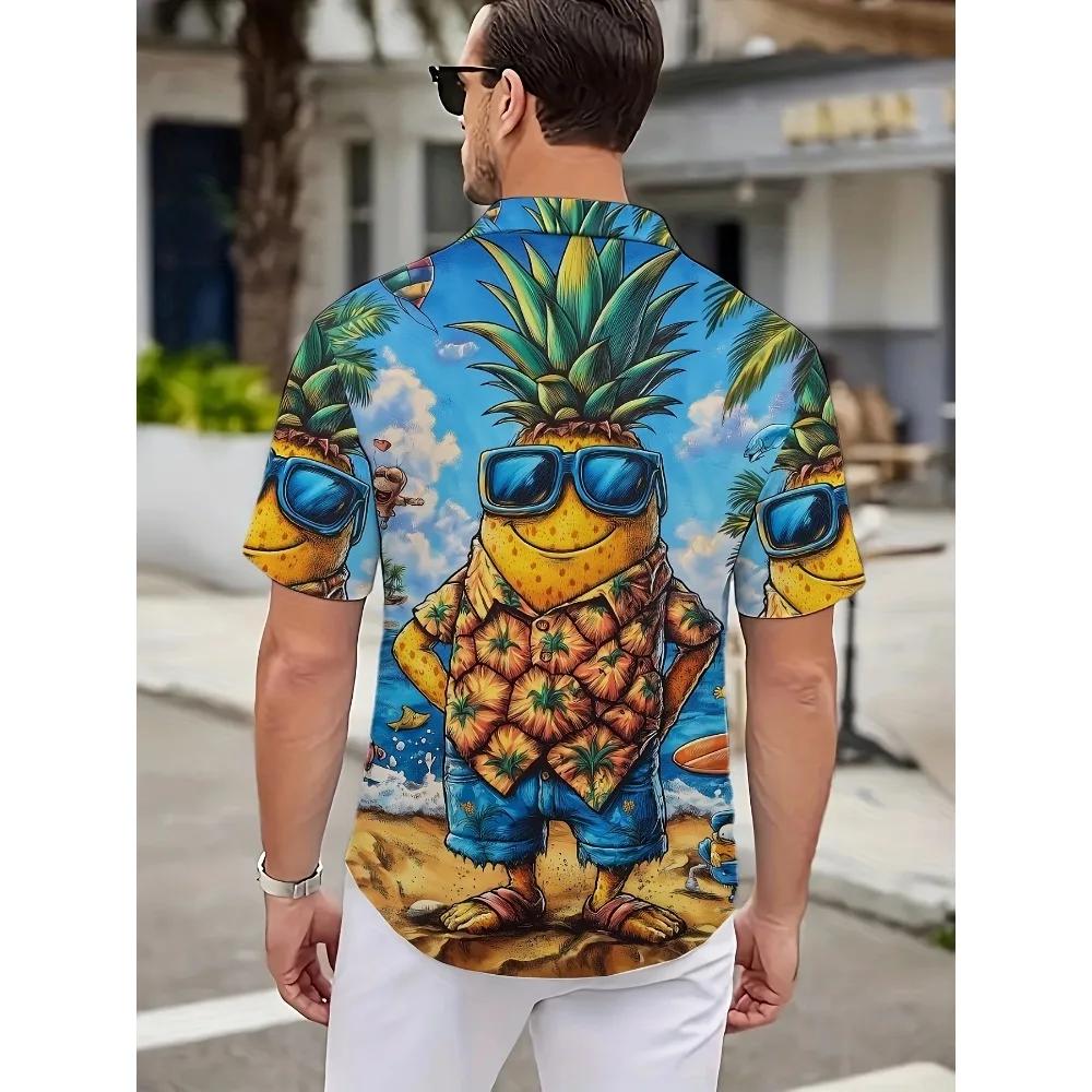 Chemise d'été décontractée à manches courtes pour hommes, graphique d'ananas hawaïen imprimé en 3D,