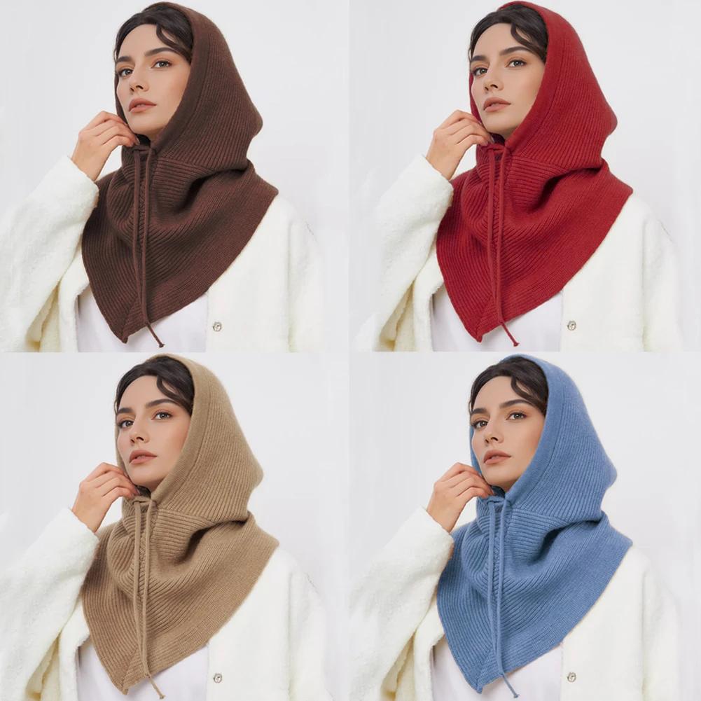 Chapeau-balaclava d'hiver pour femmes, écharpe chaude en tricot, bonnets à capuche, collier de cou e
