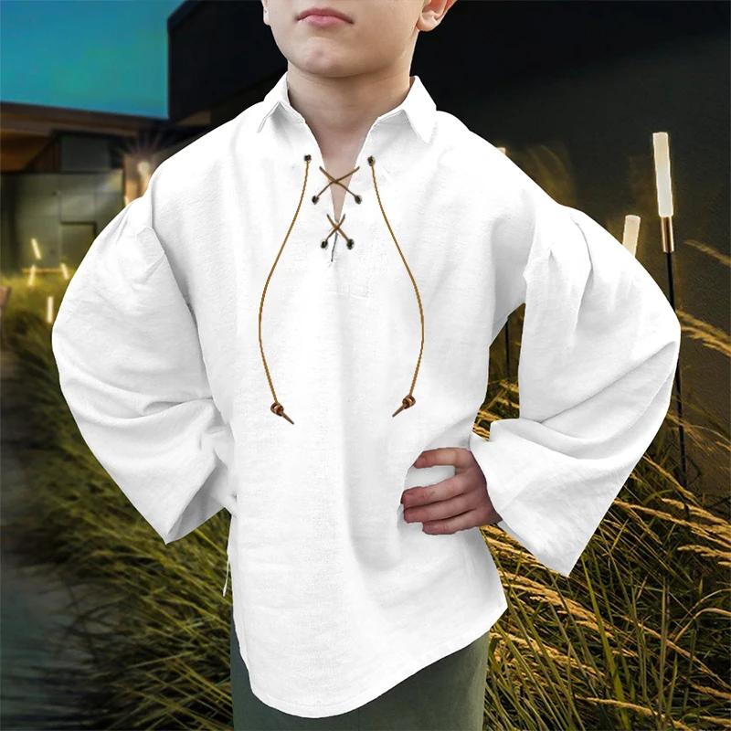 Chemise de pirate médiévale pour garçons Bbalizko, hauts écossais Jacobite Renaissance à lacets pour