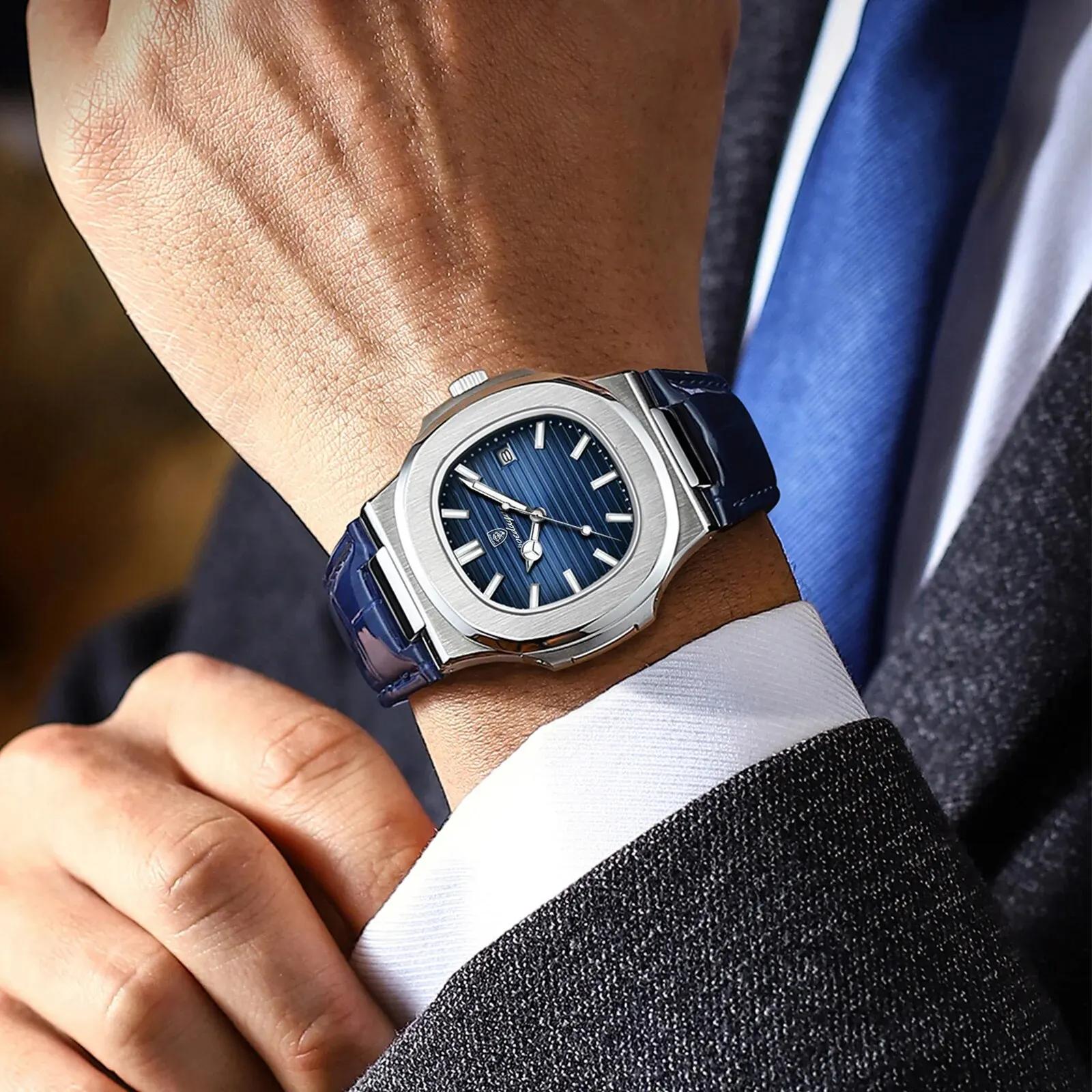 POEDAGAR haut de gamme carré homme montre Date étanche lumineux hommes montre-bracelet de haute qual