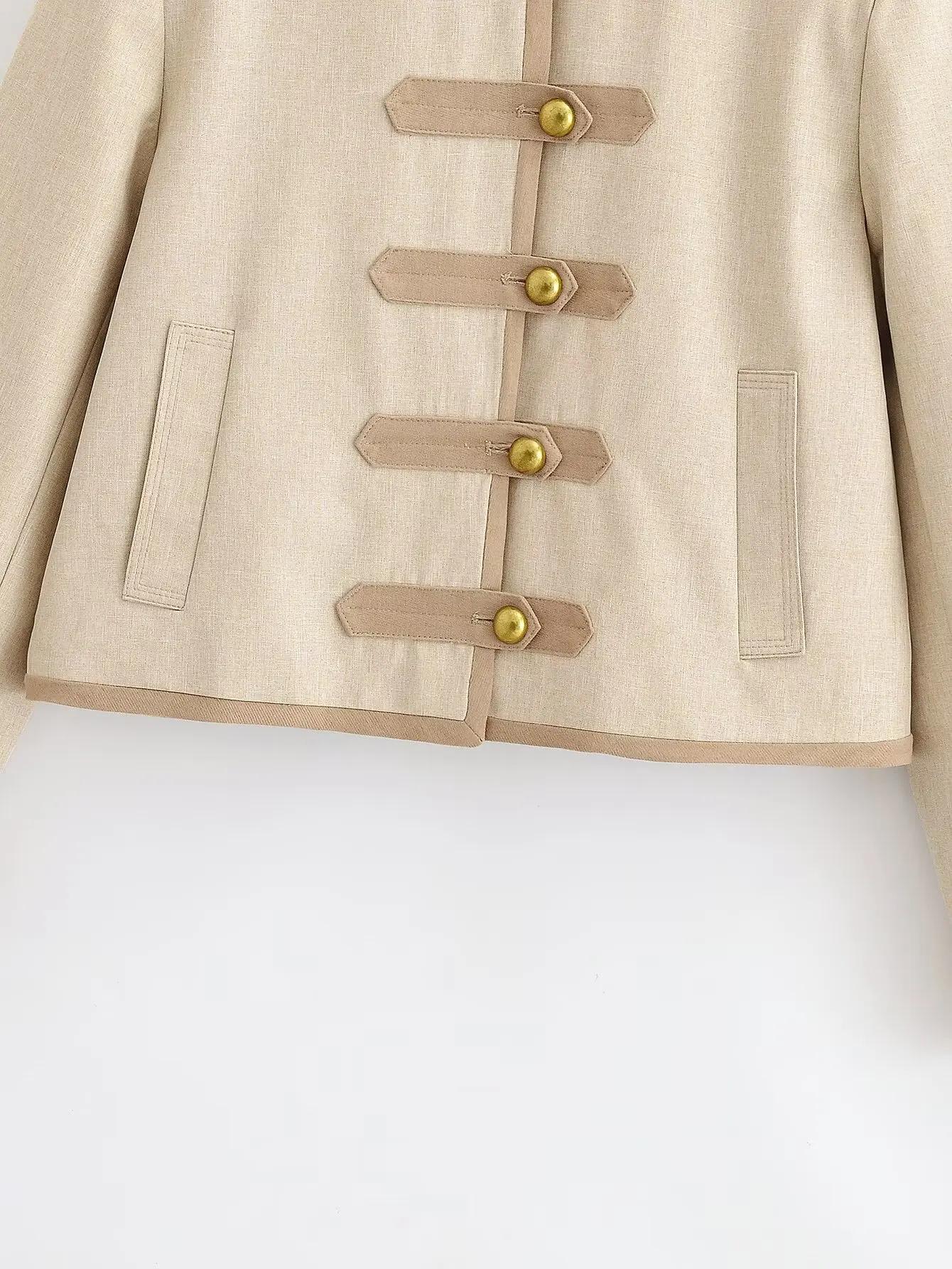 KONDALA – Nouveauté Chic Décontracté : Vestes Courtes Kaki à Poches pour Femme, Manches Longues, Col