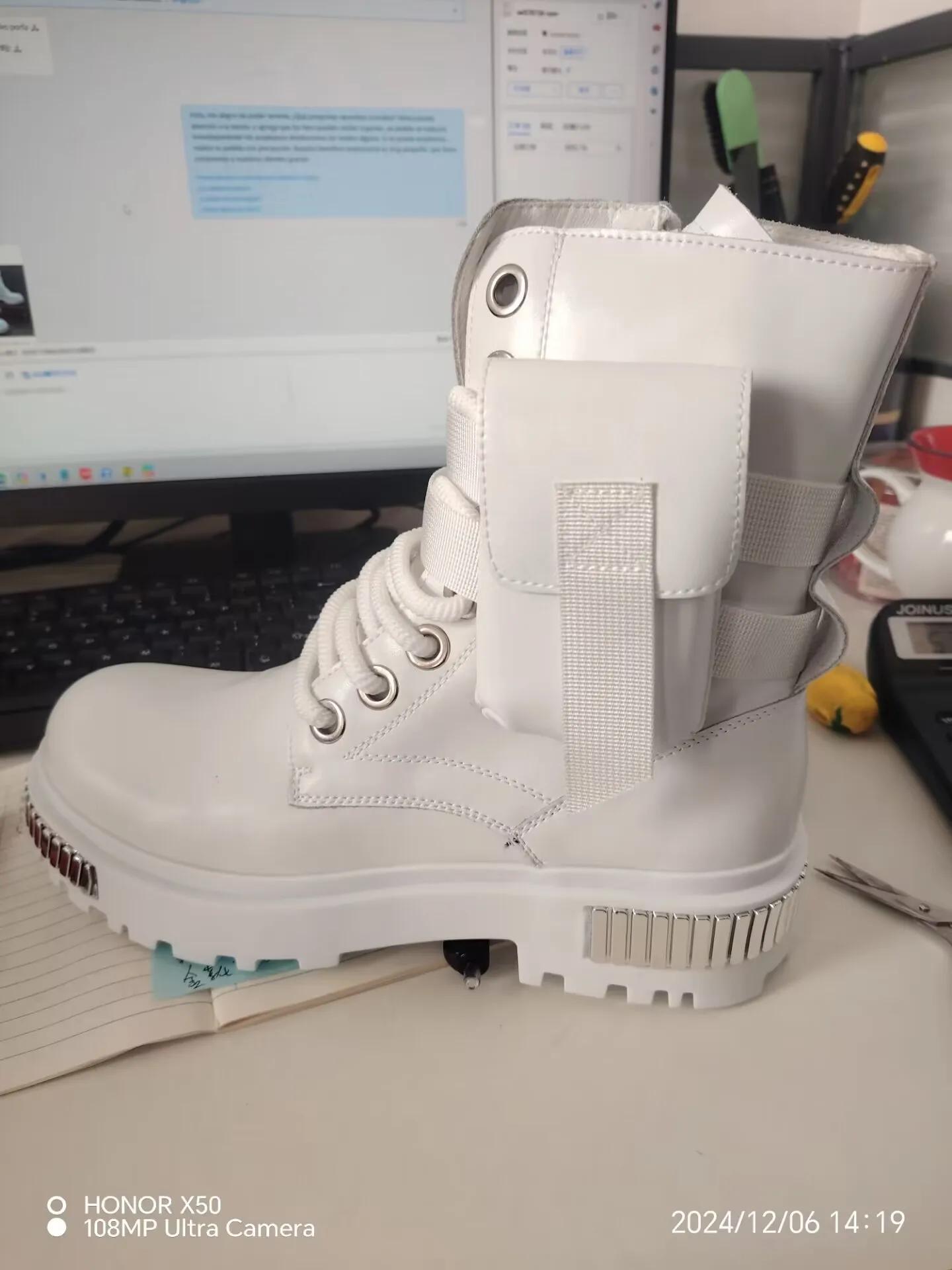 Bottes de moto britanniques à l'offre elles épaisses pour hommes, haut, blanc, velours, moyen, chaud